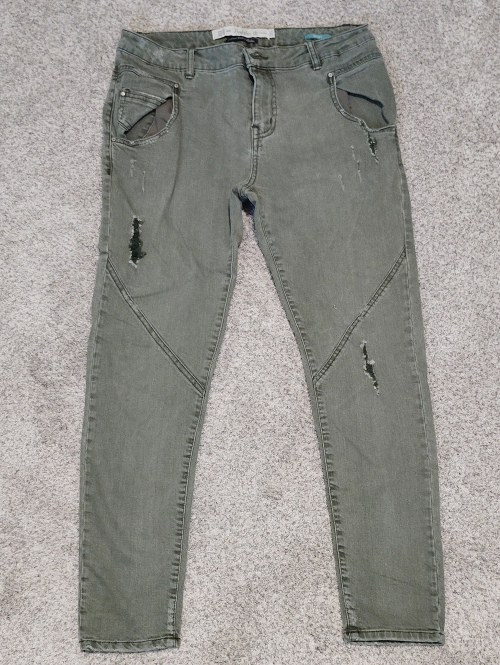 Zara Women’s Skinny Distressed Olive Green Jeans